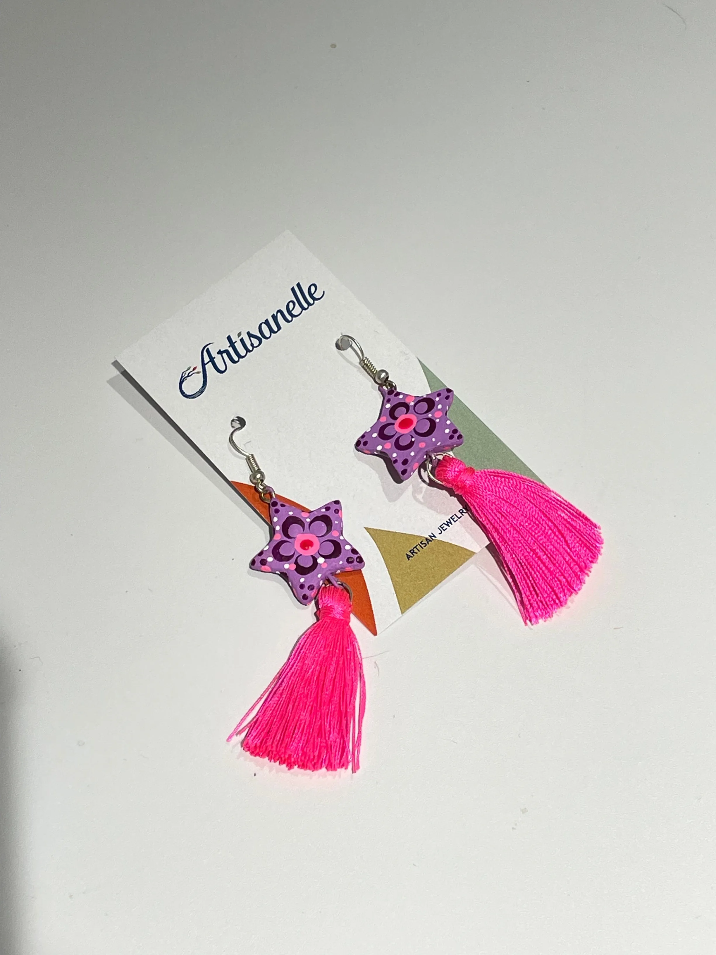 Painted Flower & Tassel Earrings