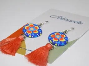 Painted Flower & Tassel Earrings