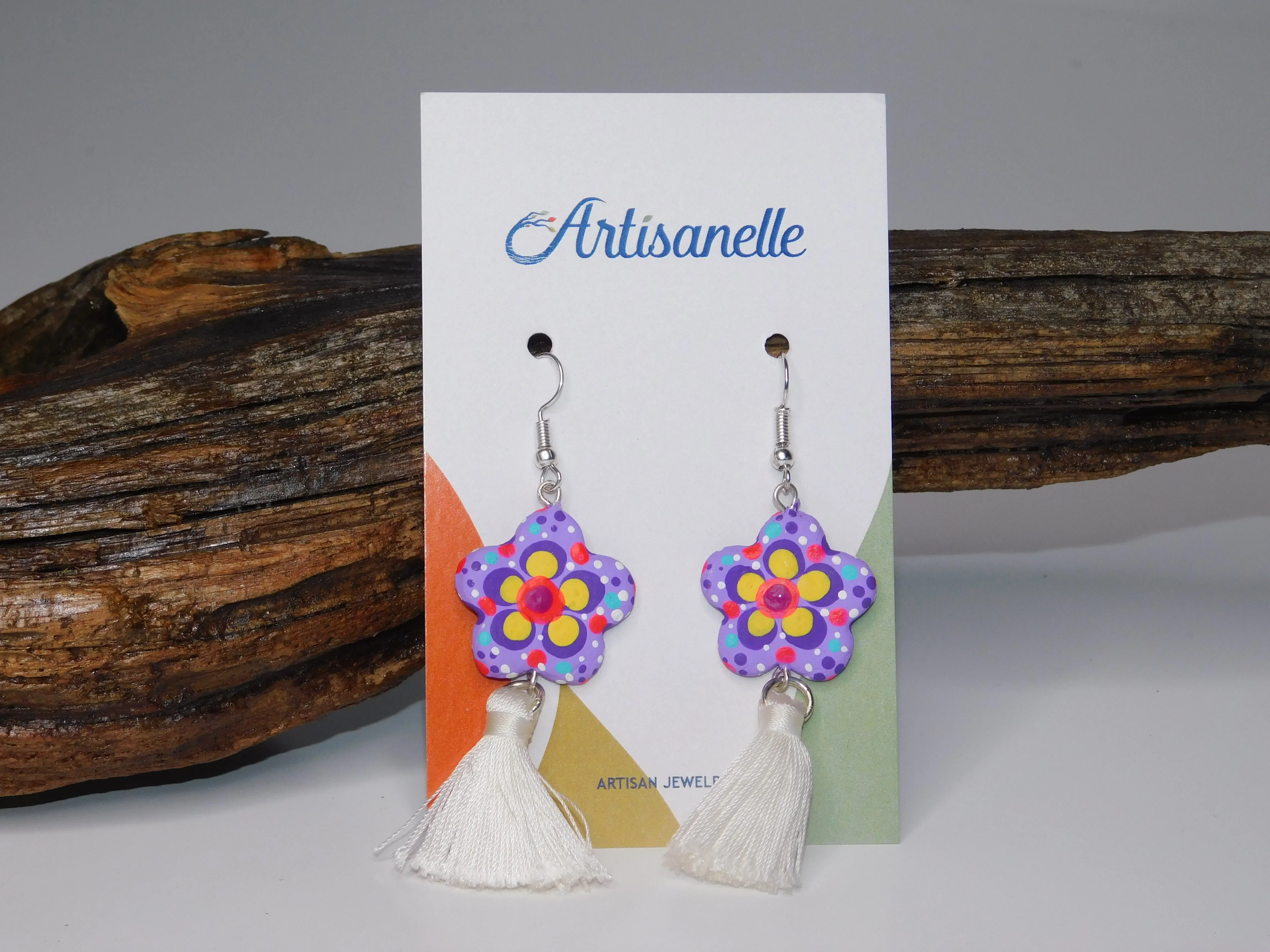 Painted Flower & Tassel Earrings