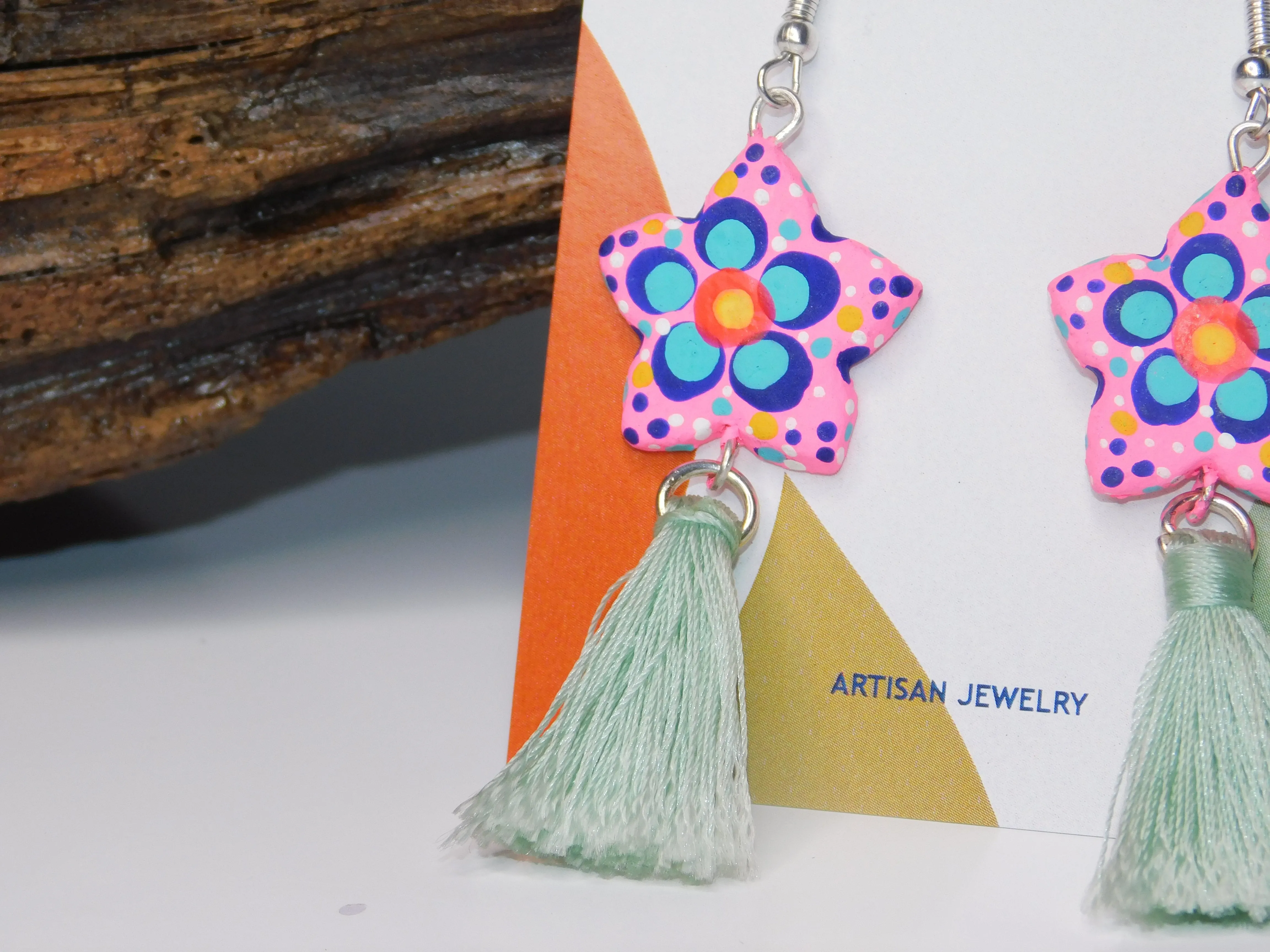 Painted Flower & Tassel Earrings