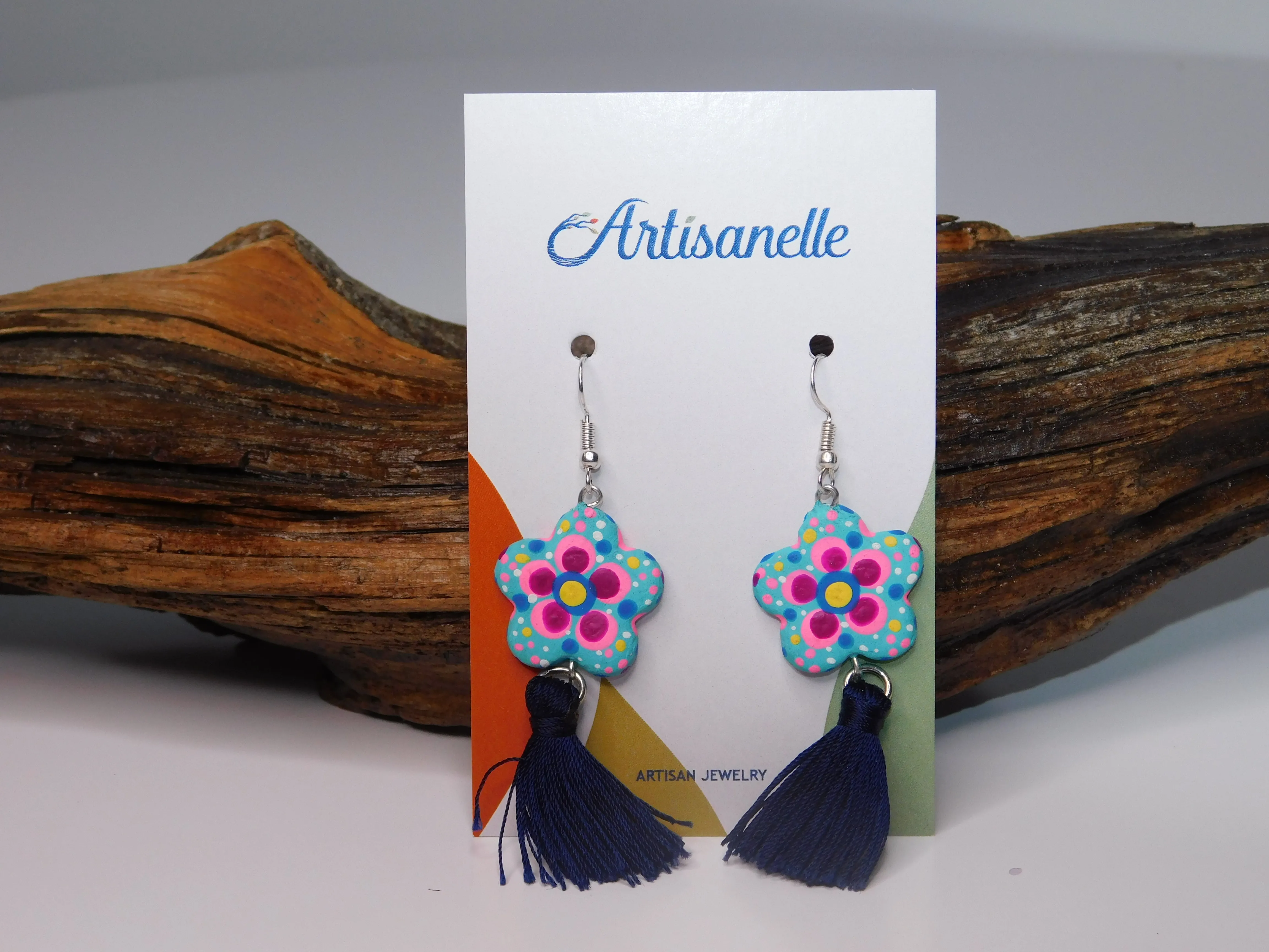 Painted Flower & Tassel Earrings