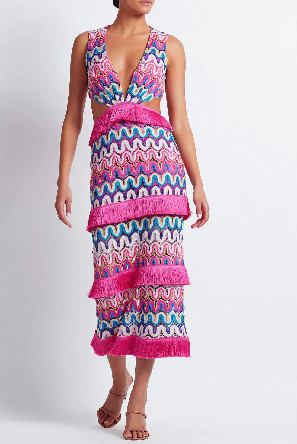 Patbo - Crochet Cut Out Maxi Dress - Pink Multi