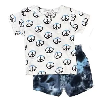 peace tee & shorts-blue