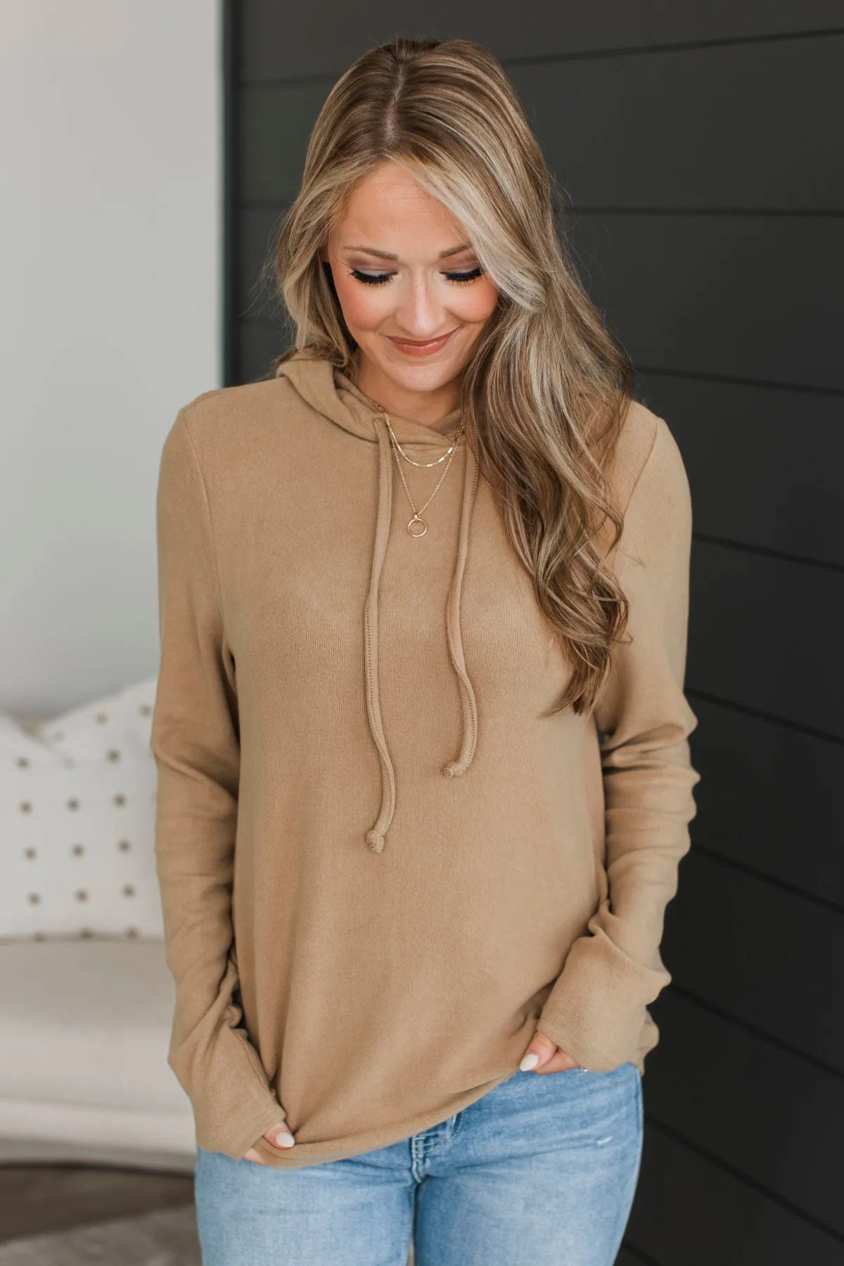 Perfectly Comfortable Hooded Top- Camel