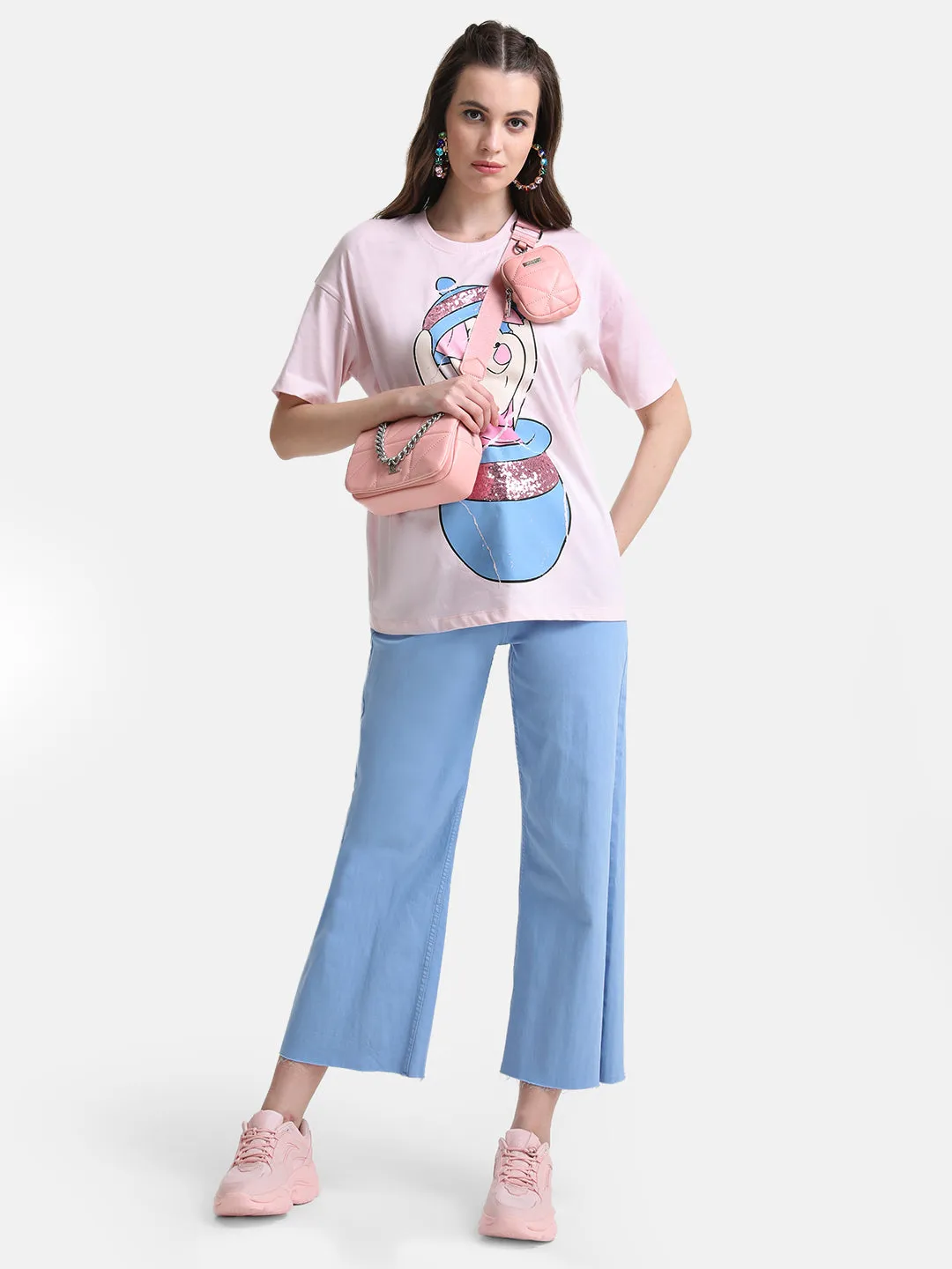 Piglet Graphic Print Long T-Shirt With Sequin