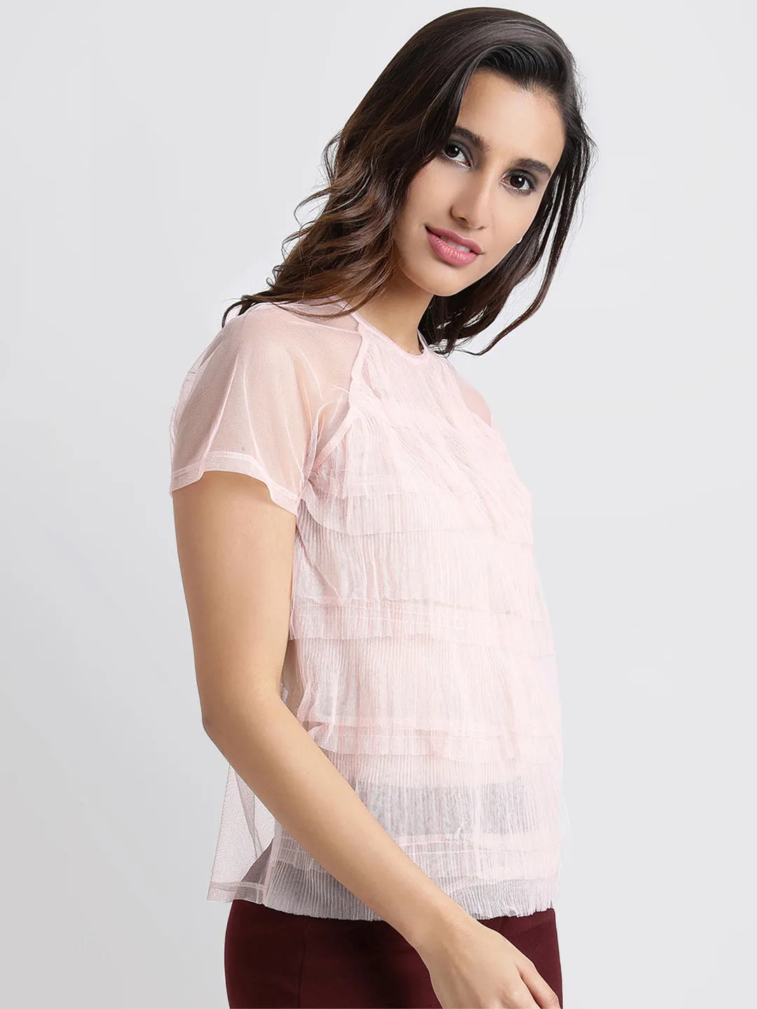 Pleated Mesh T Shirt