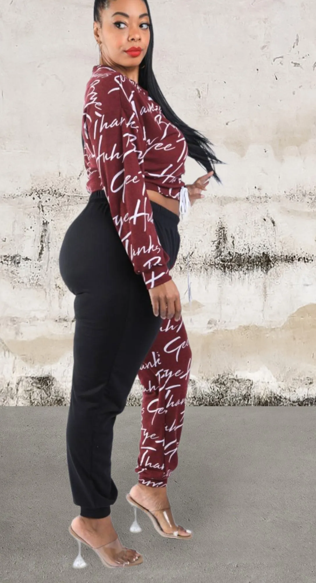 Plus Size Lace Up Front Jogger Set