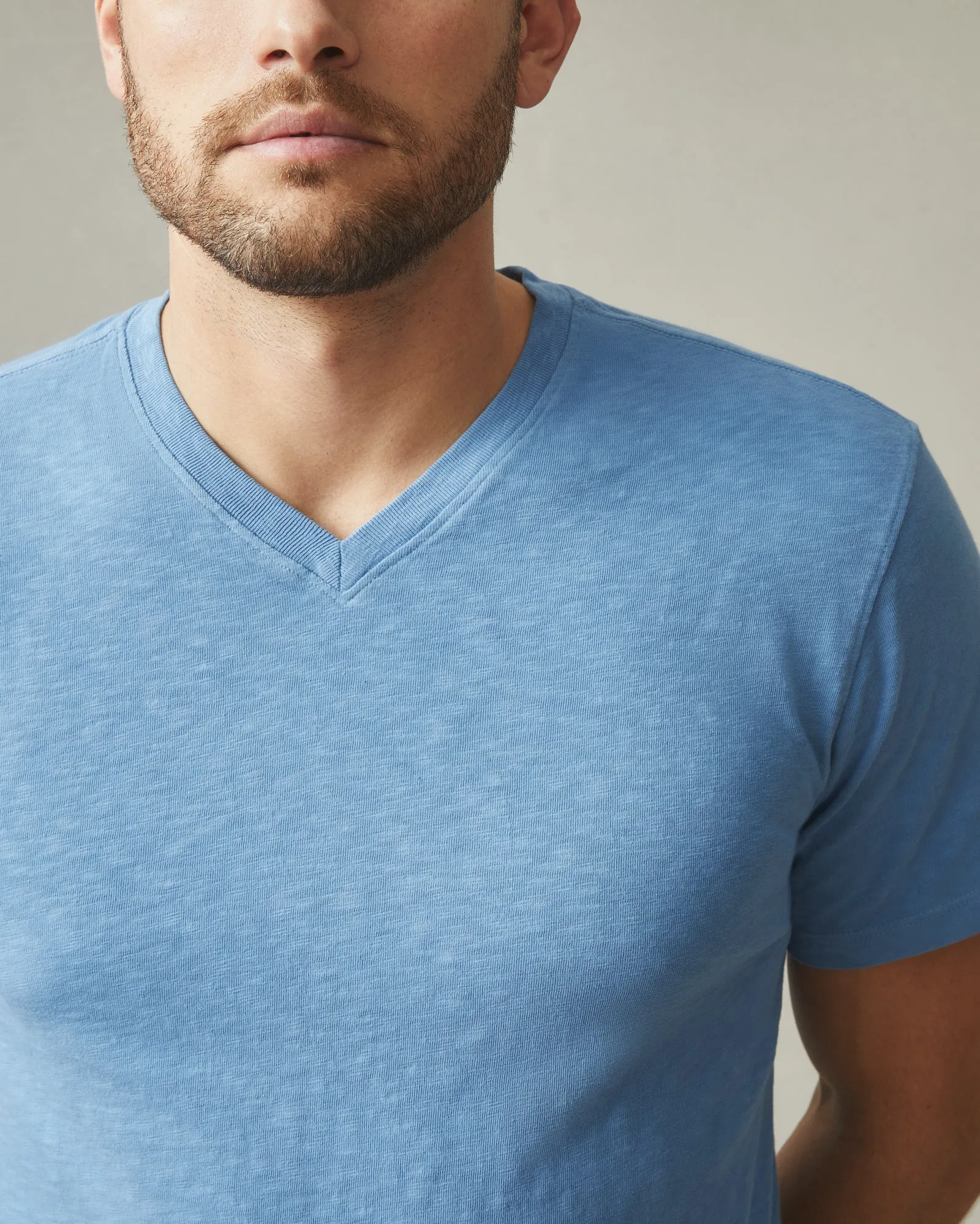 Premium Slub V-Neck Tee - Allure Blue