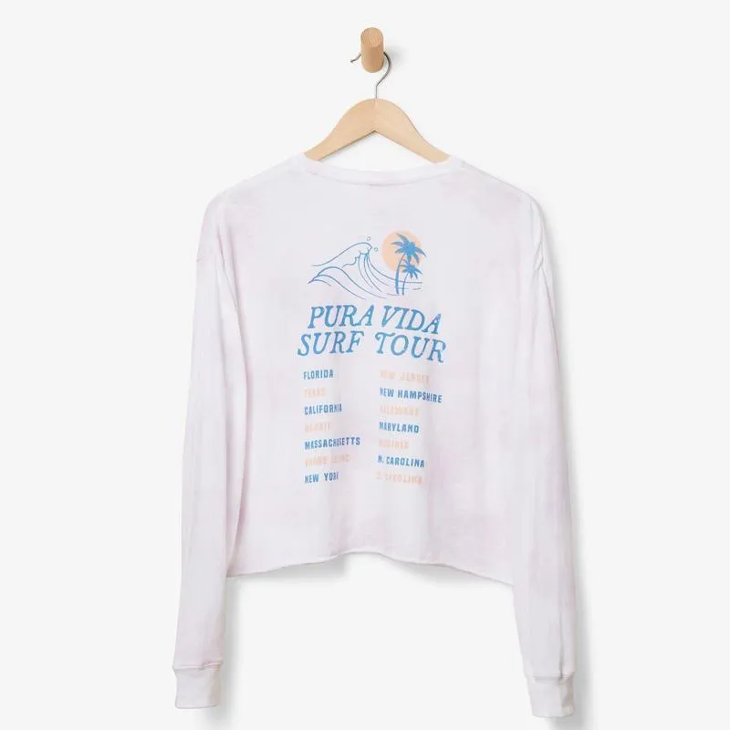 Pura Vida Surf Tour Boxy Long Sleeve in Lavender Tie Dye