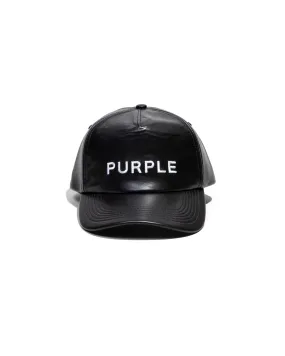 Purple Logo Leather Hat - Black