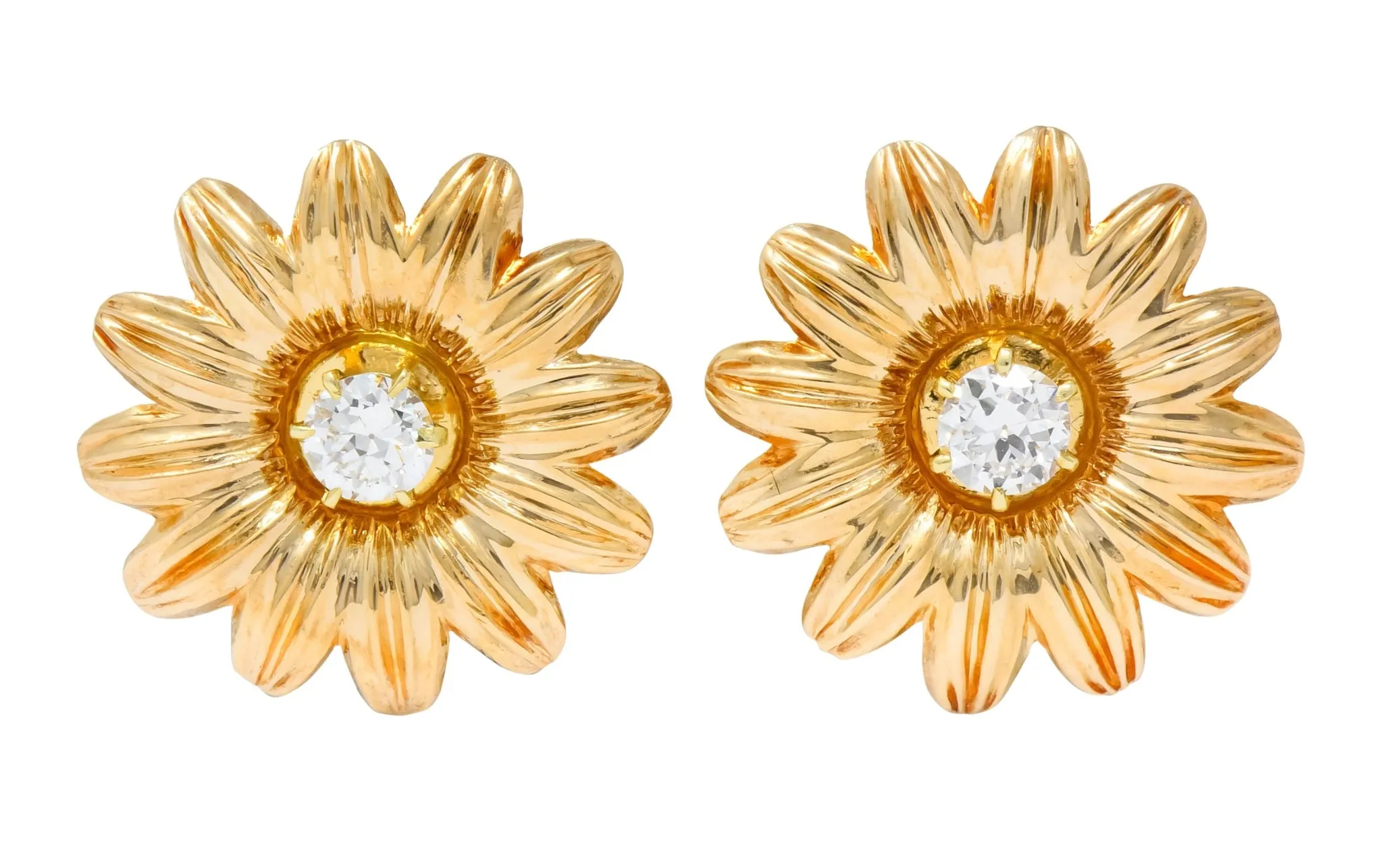 Retro Tiffany & Co. 0.52 CTW Diamond 14 Karat Gold Flower Screw Back Earrings