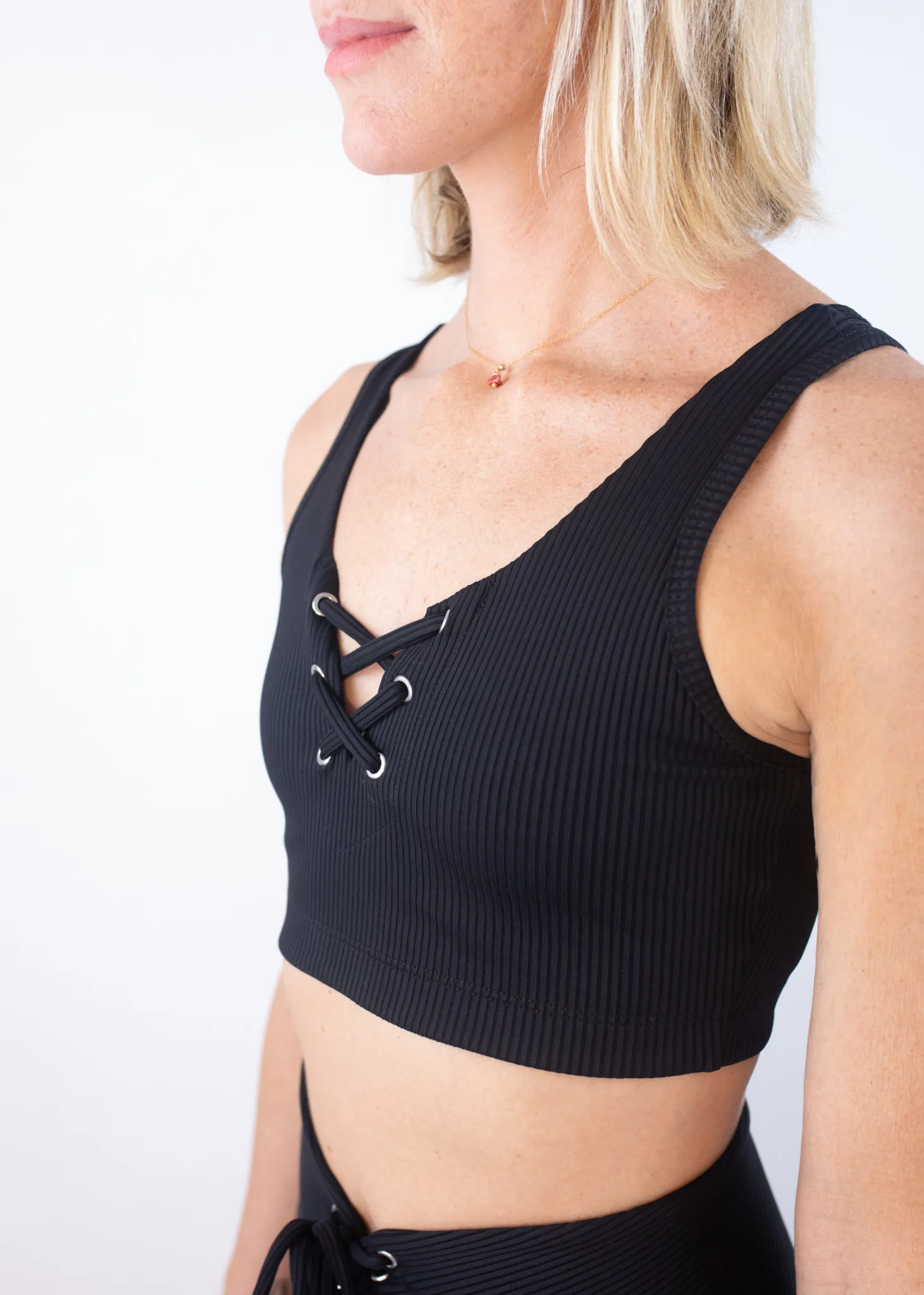 Ribbed Football Bra in Black