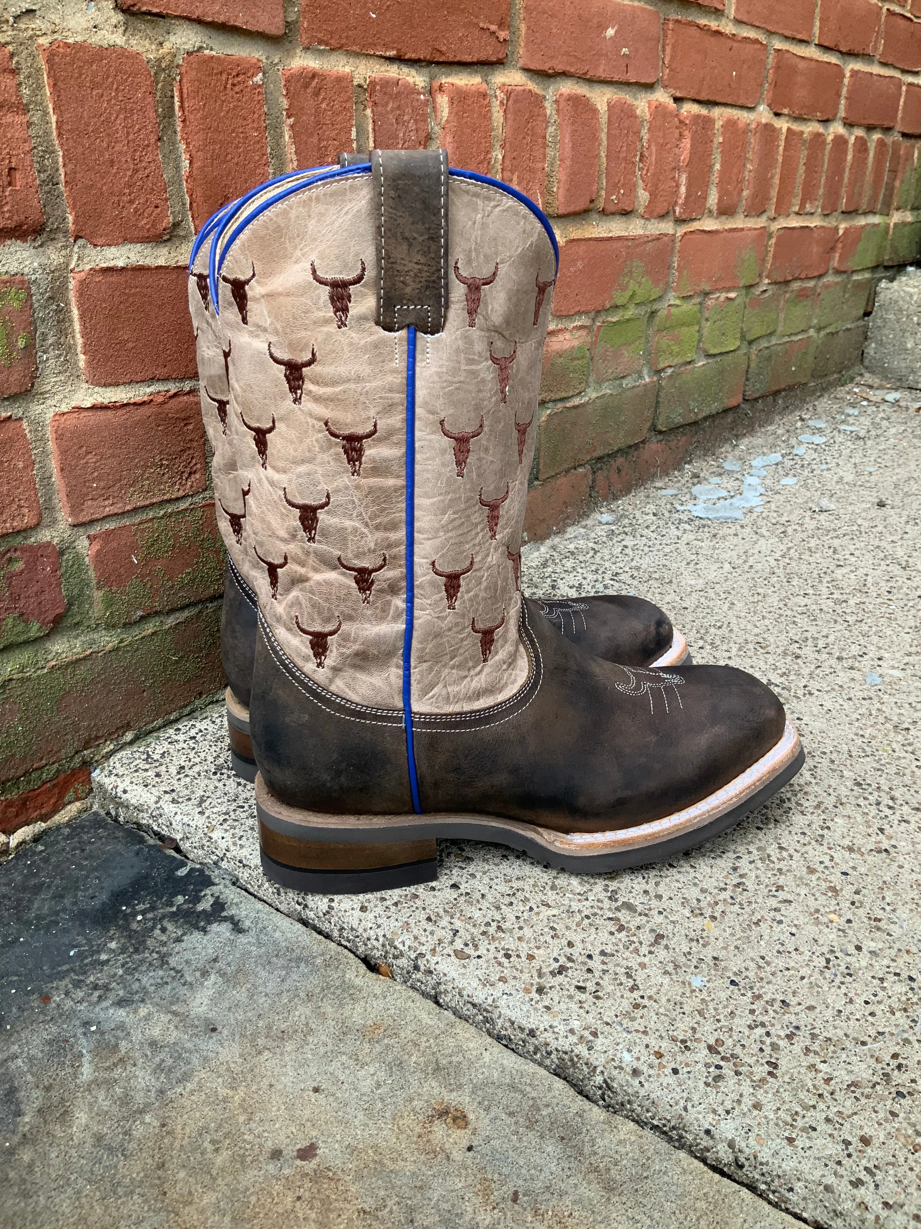 Roper Boy's Brown Steer Head Square Toe Cowboy Boots 7023-8402