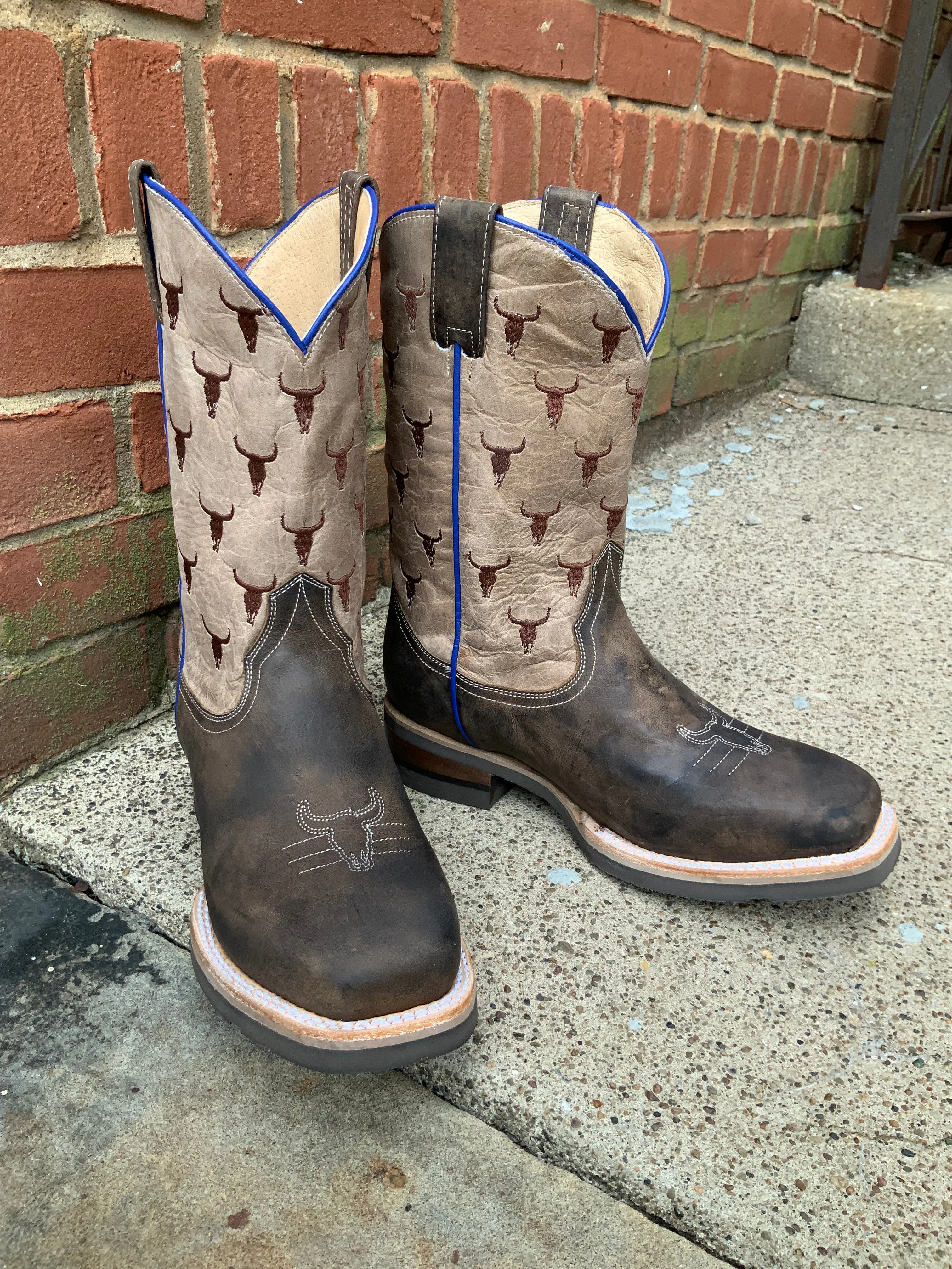 Roper Boy's Brown Steer Head Square Toe Cowboy Boots 7023-8402