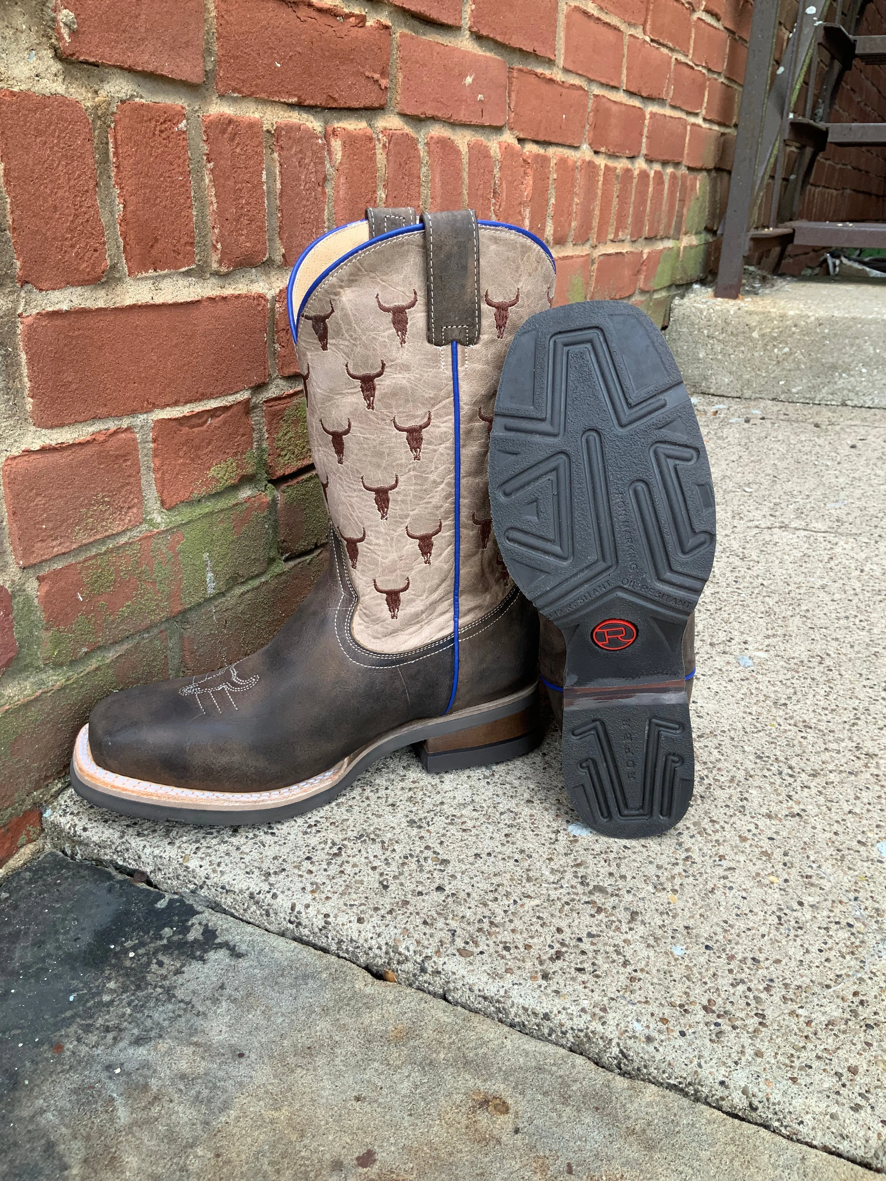 Roper Boy's Brown Steer Head Square Toe Cowboy Boots 7023-8402