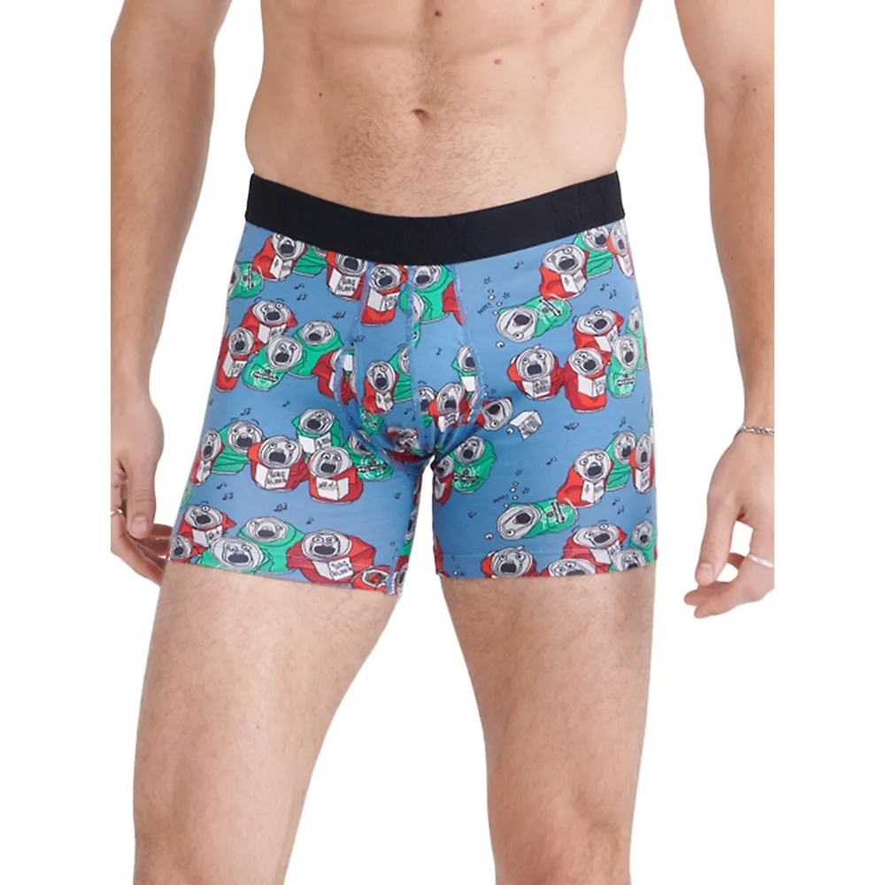 SAXX Underwear DropTemp Cooling Cotton Beer Can Choir-Print Slim-Fit Boxer Briefs