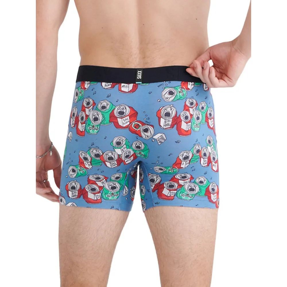 SAXX Underwear DropTemp Cooling Cotton Beer Can Choir-Print Slim-Fit Boxer Briefs