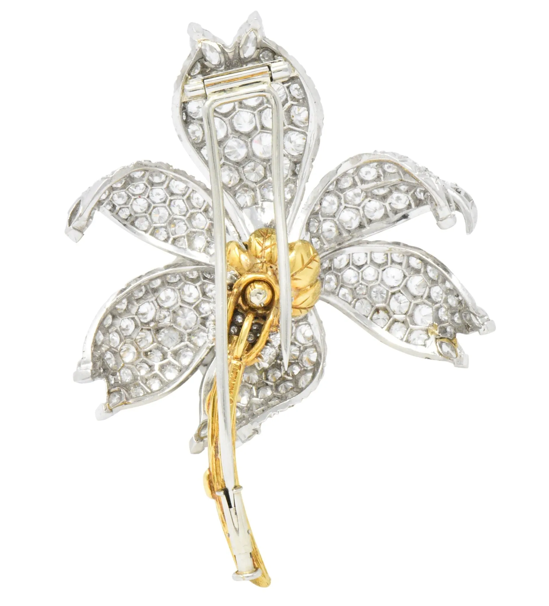 Schlumberger Tiffany & Co. 10.90 CTW Diamond Platinum 18 Karat Gold Flower Brooch