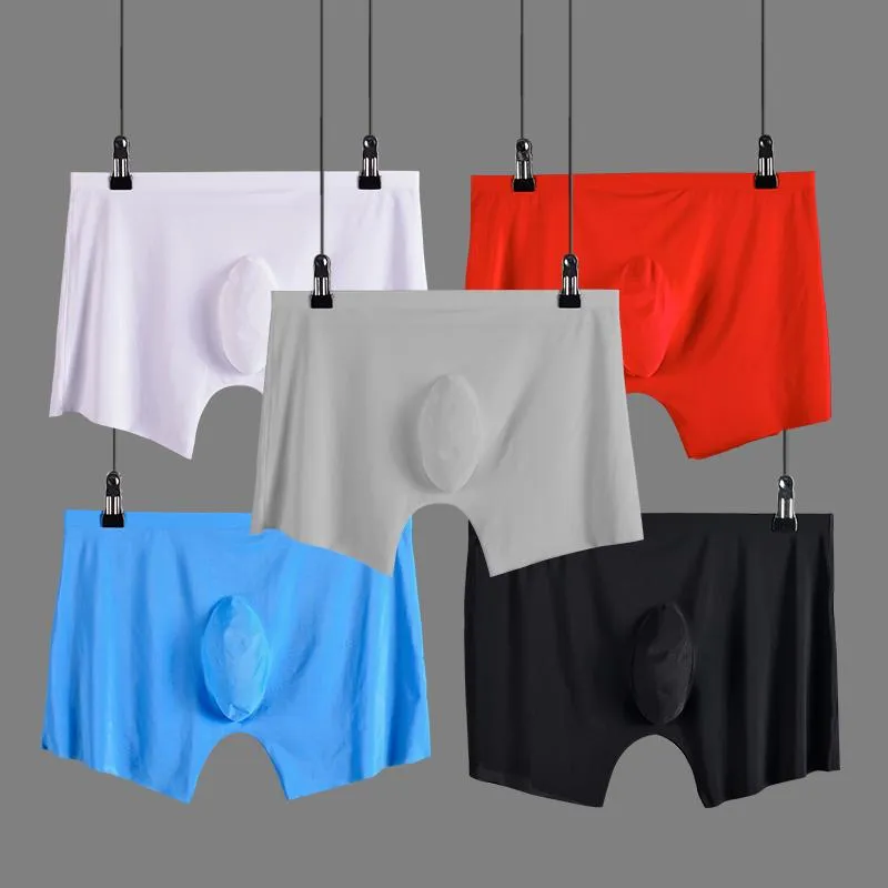 Sexy Men's Soft Ice Silk Seamless U Convex Boxer Shorts Underwear