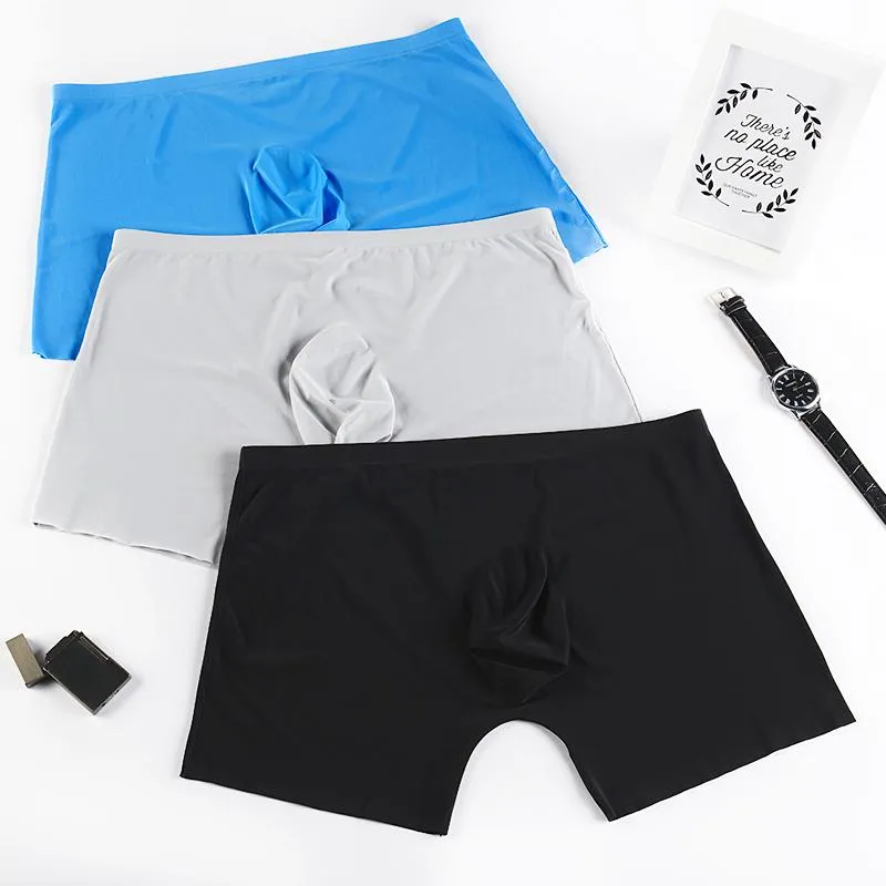 Sexy Men's Soft Ice Silk Seamless U Convex Boxer Shorts Underwear