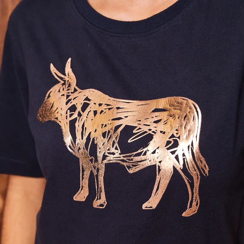 Squiggle Outline Foil Nguni Regular Crew Tee Midnight