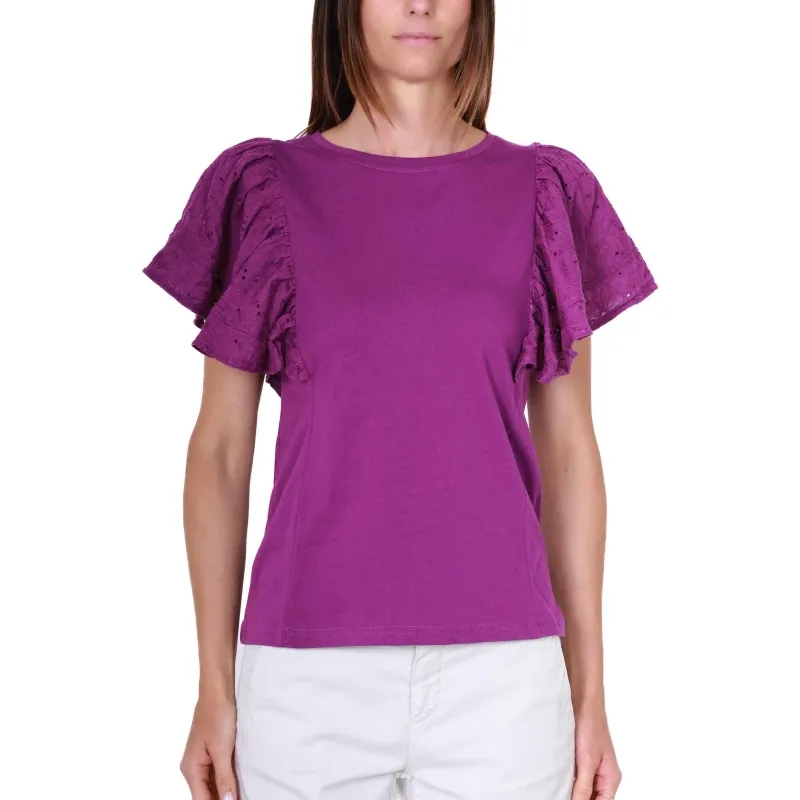 T-SHIRT CON MANICHE DI PIZZO, VIOLA