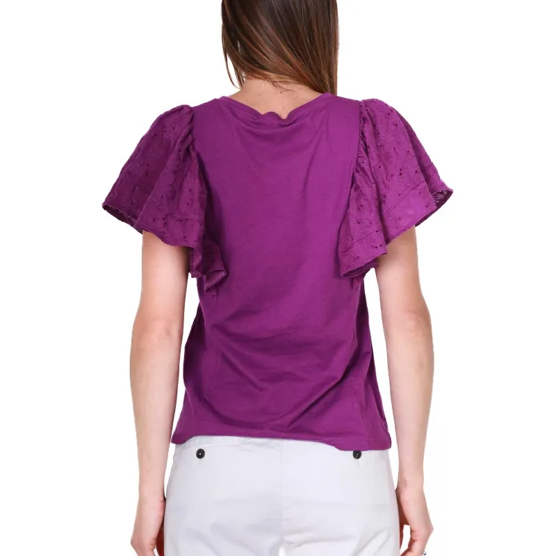 T-SHIRT CON MANICHE DI PIZZO, VIOLA