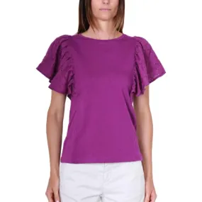 T-SHIRT CON MANICHE DI PIZZO, VIOLA