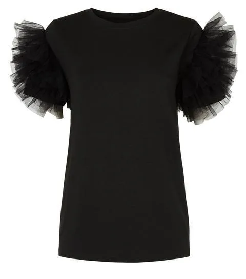 T-SHIRT CON MANICHE IN TULLE