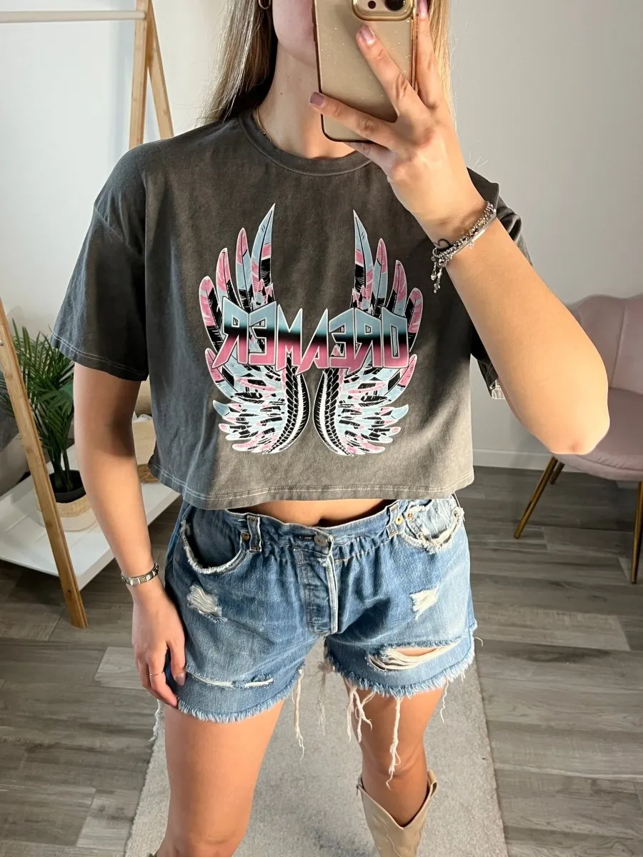 T-shirt grigia crop Dreamer