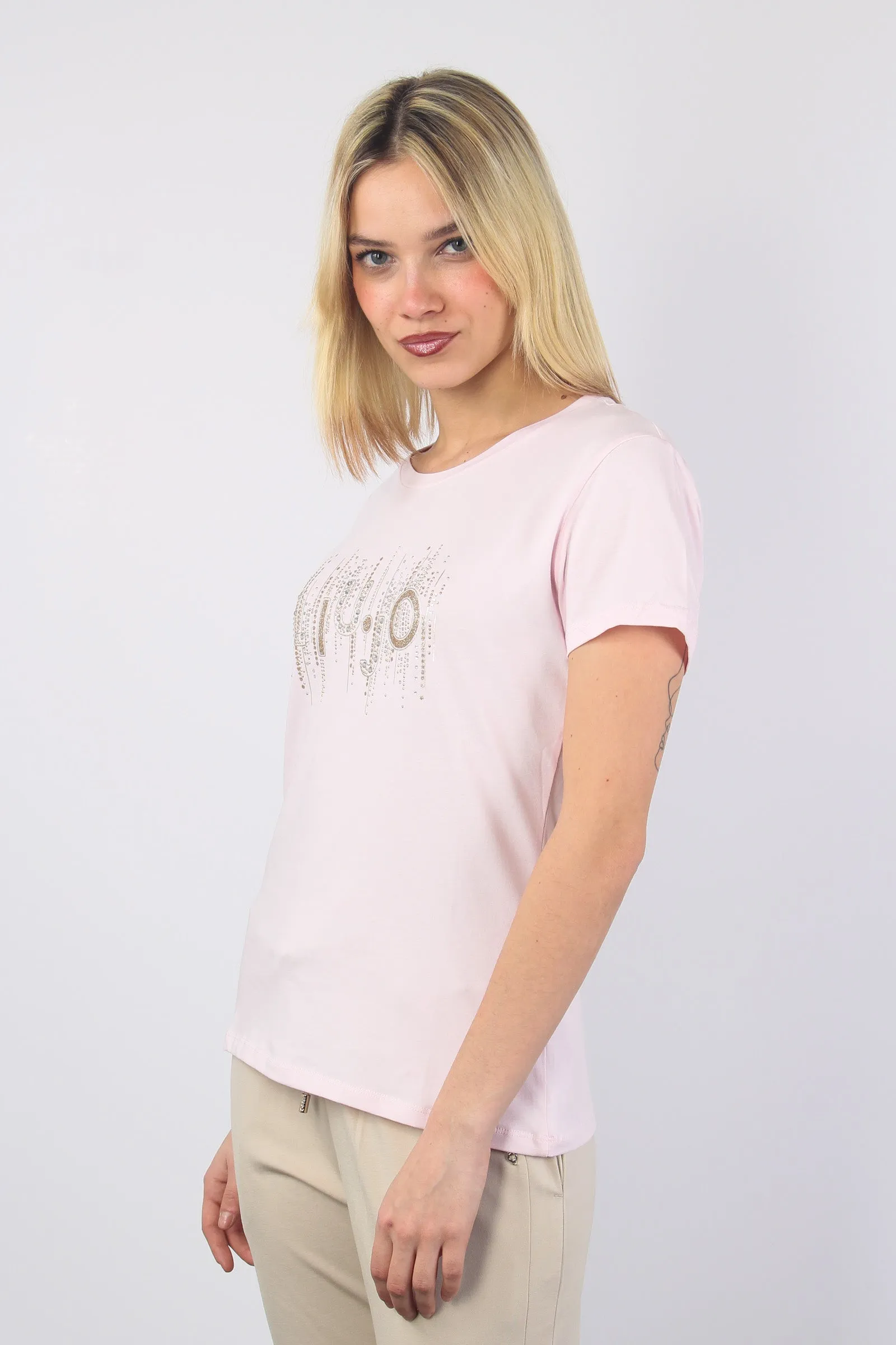 T-shirt Strass Logo Rosa Plie