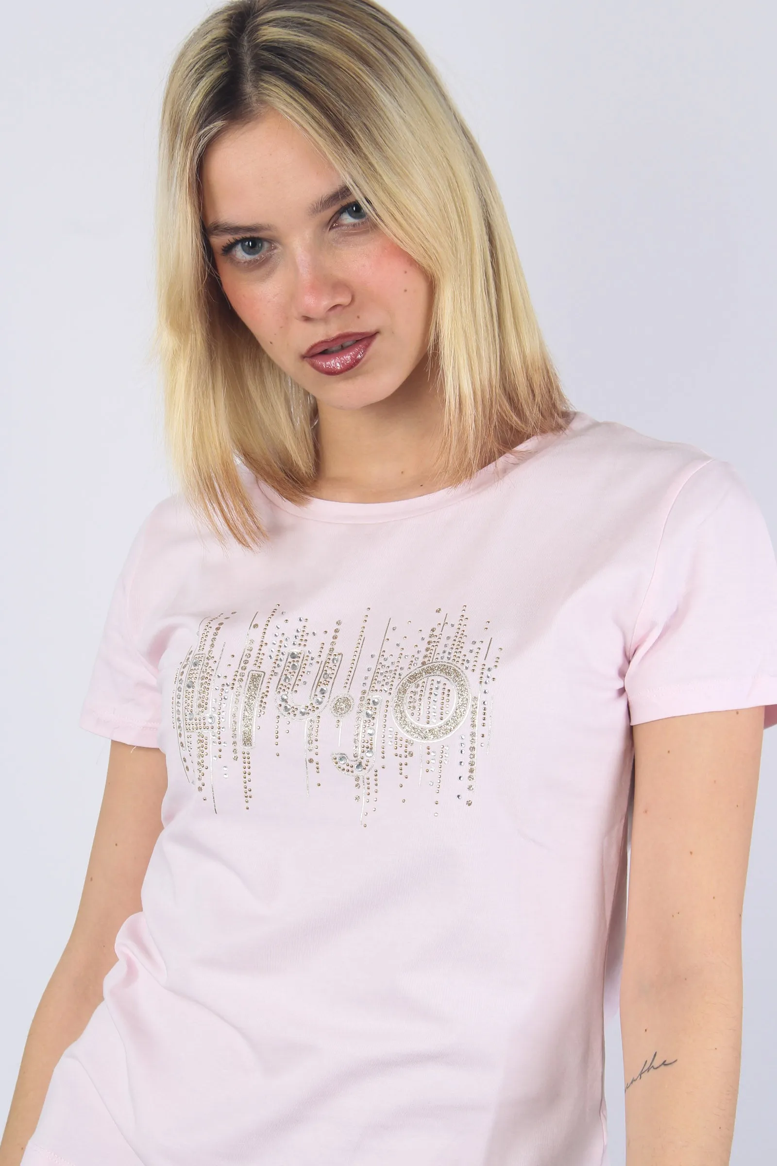 T-shirt Strass Logo Rosa Plie