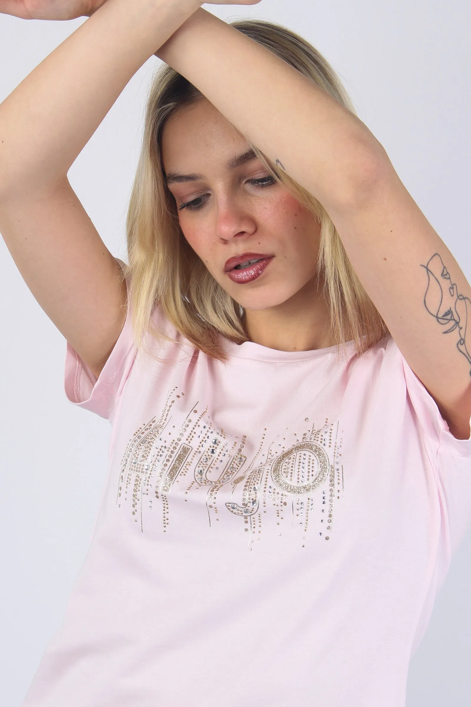 T-shirt Strass Logo Rosa Plie