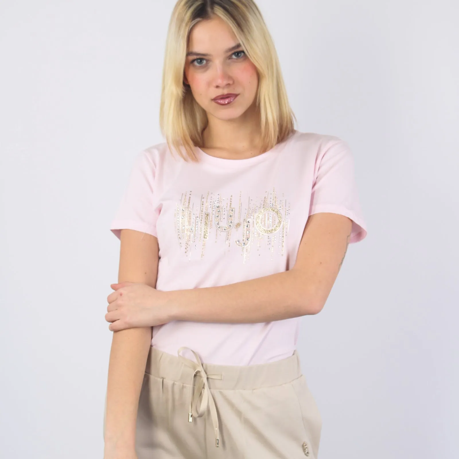 T-shirt Strass Logo Rosa Plie