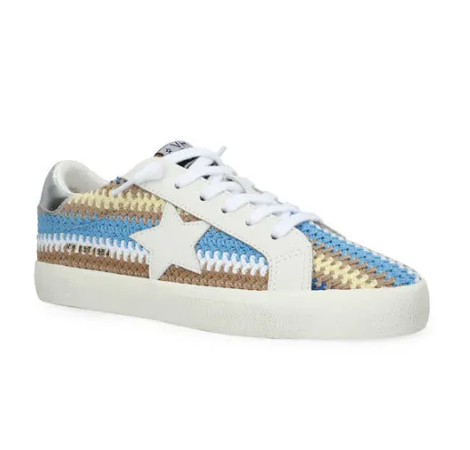 The Crochet Stripe Star Lace Sneaker in Blue Brown