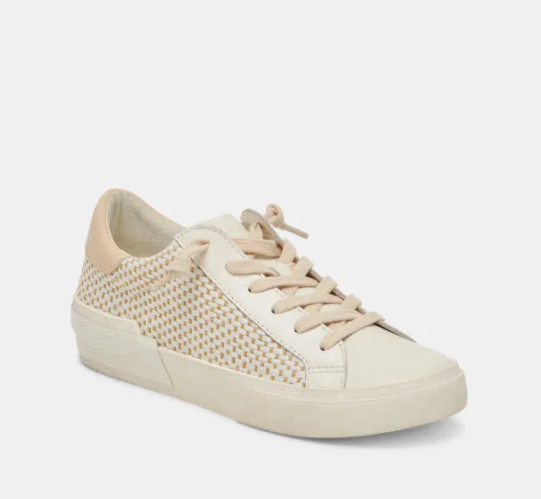 The Raffia Fabric Lace Sneaker in Tan Cream