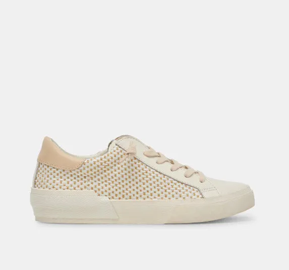 The Raffia Fabric Lace Sneaker in Tan Cream