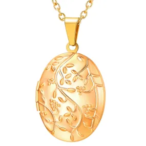 U7 Jewelry Custom Oval Picture Locket Necklace with Flower Branch