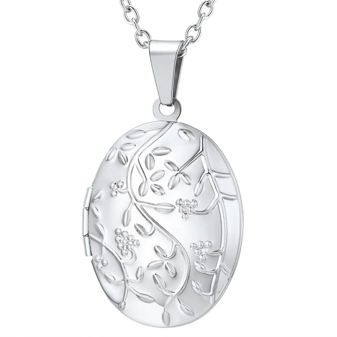 U7 Jewelry Custom Oval Picture Locket Necklace with Flower Branch