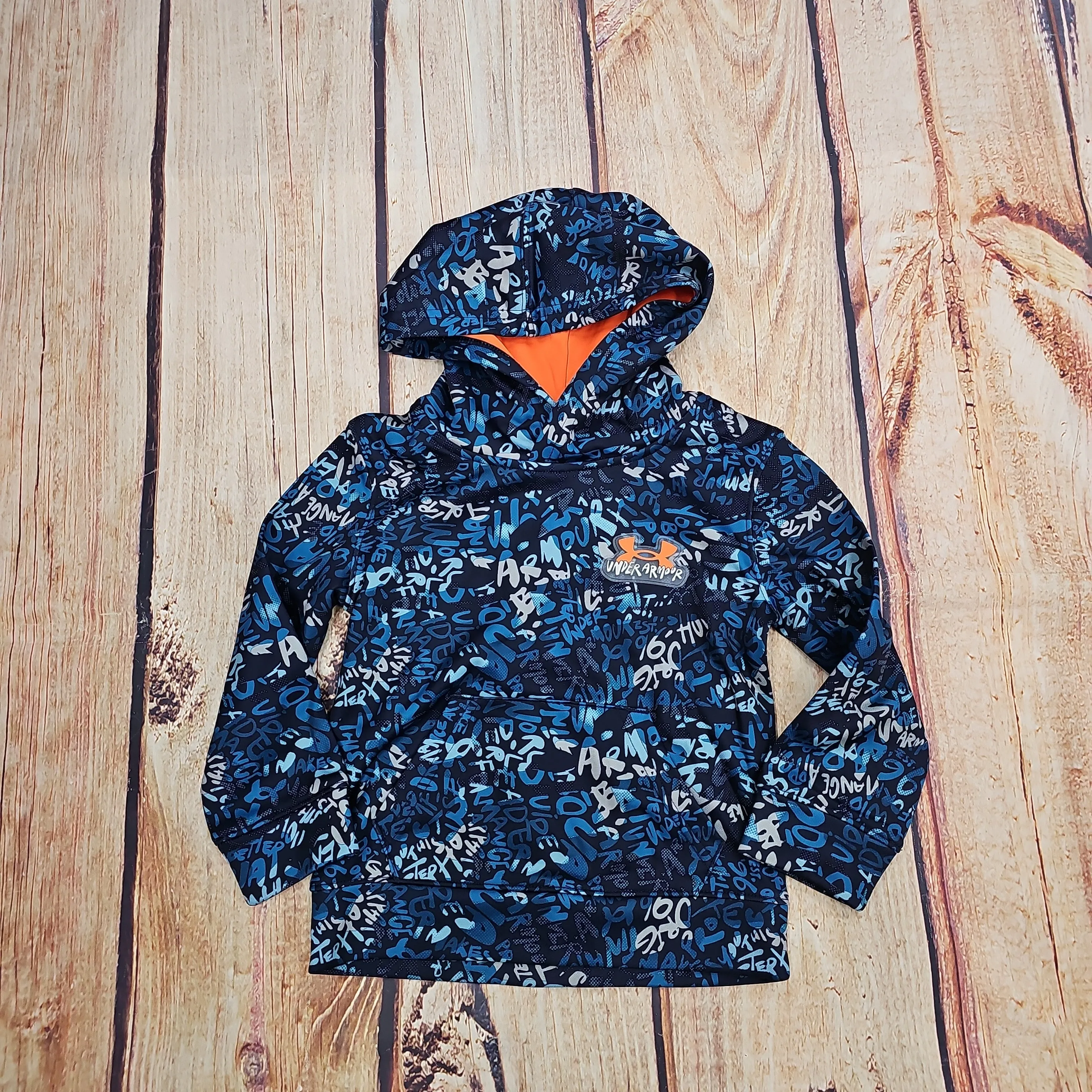 UA BOYS NEO WORDMARK CAMO PULLOVER HOODY MIDNIGHT NAVY 413