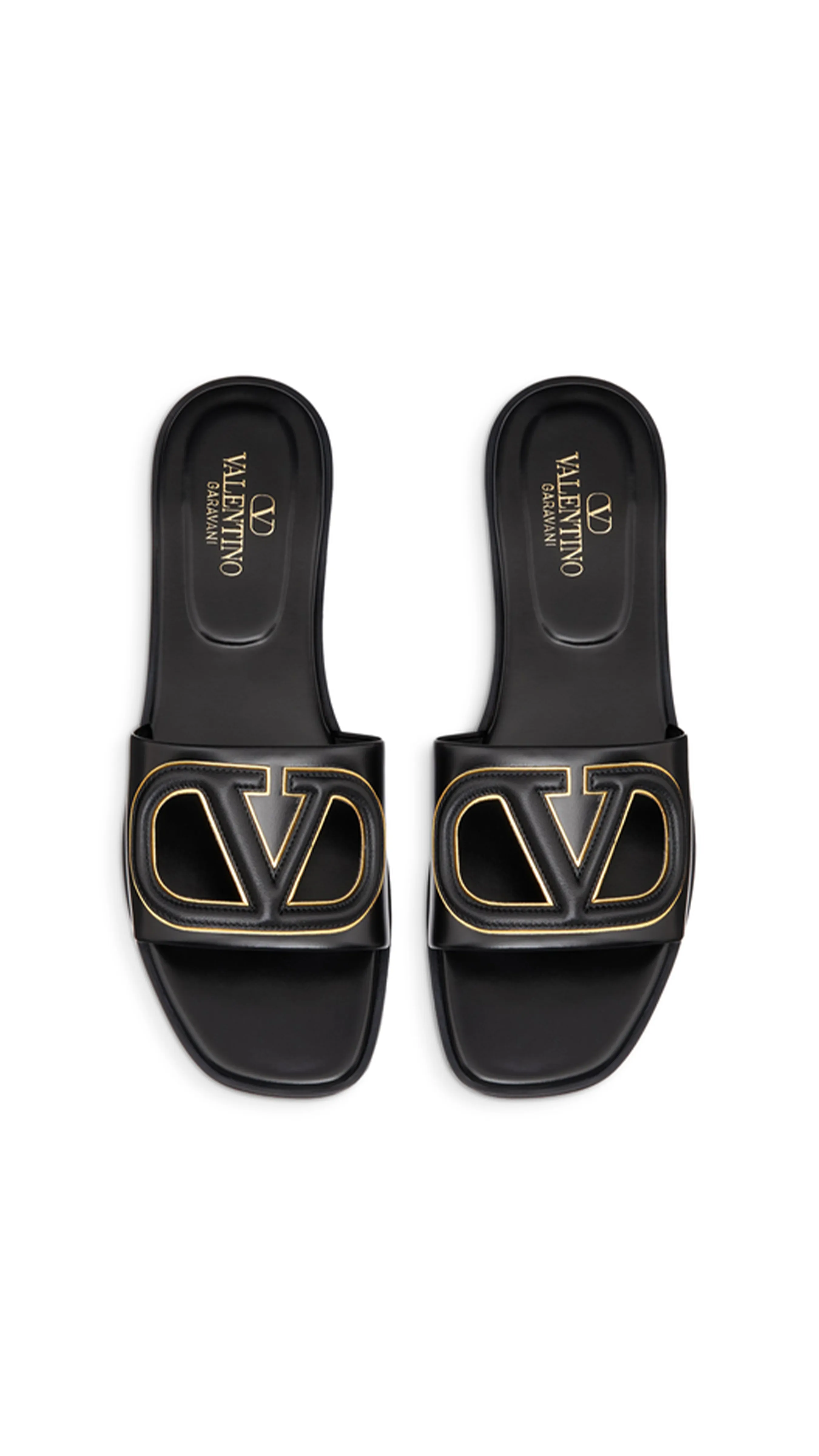 Vlogo Cut-out Nappa Leather Slide Sandal - Black/Antique Brass