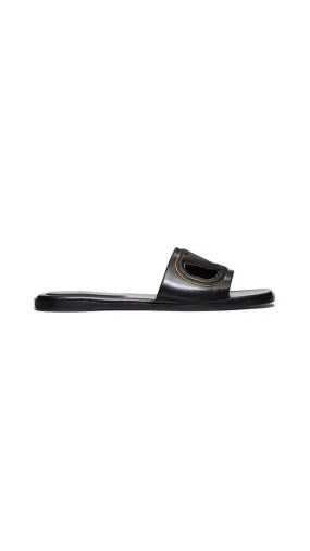 Vlogo Cut-out Nappa Leather Slide Sandal - Black/Antique Brass