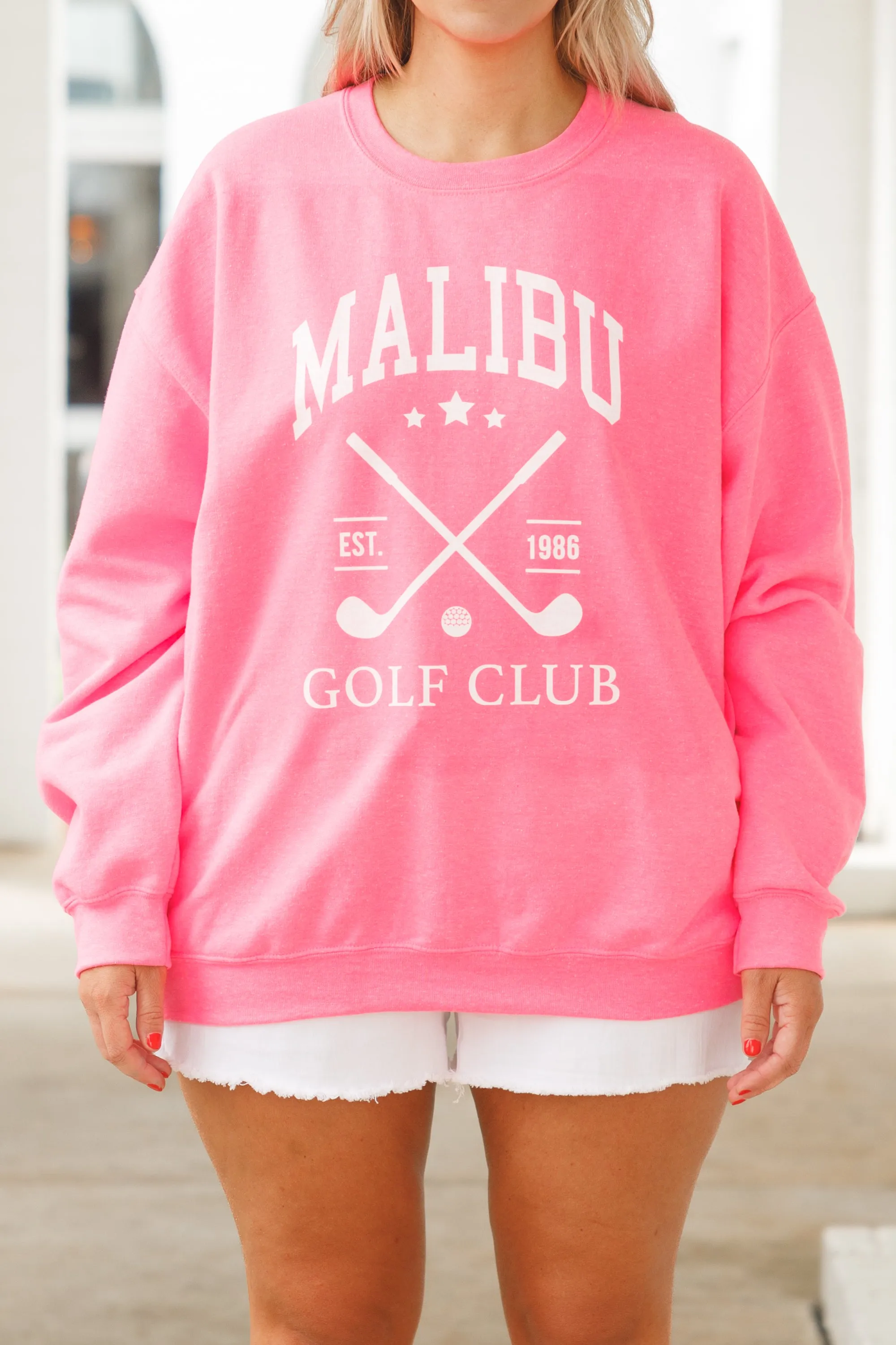 When In Malibu Sweatshirt, Safety Pink