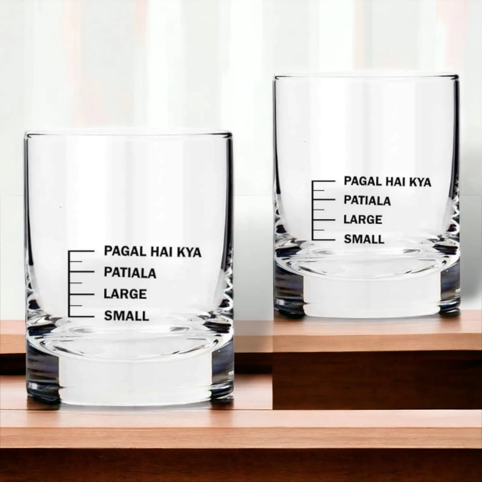 Whiskey Glasses SET OF 2 -  Anniversary Birthday Gift Funny Gifts for Husband Bf - SMALL LARGE PATIYALA PAGAL HAI KYA