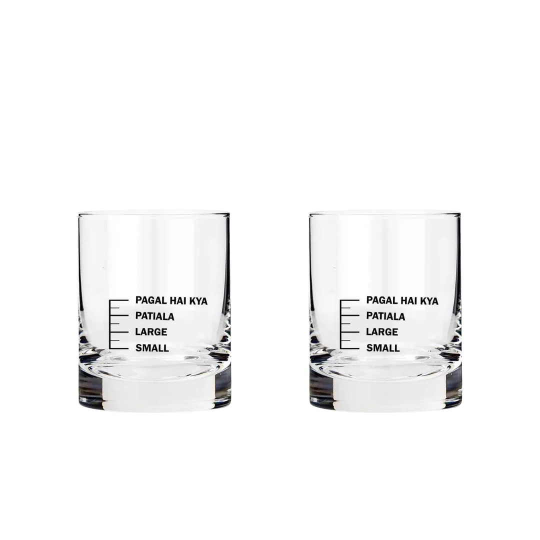 Whiskey Glasses SET OF 2 -  Anniversary Birthday Gift Funny Gifts for Husband Bf - SMALL LARGE PATIYALA PAGAL HAI KYA