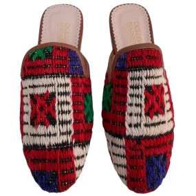 Women's Turkish Kilim Mules | Red & White