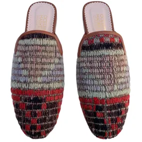 Women's Turkish Kilim Mules | Red, Black, & Grey