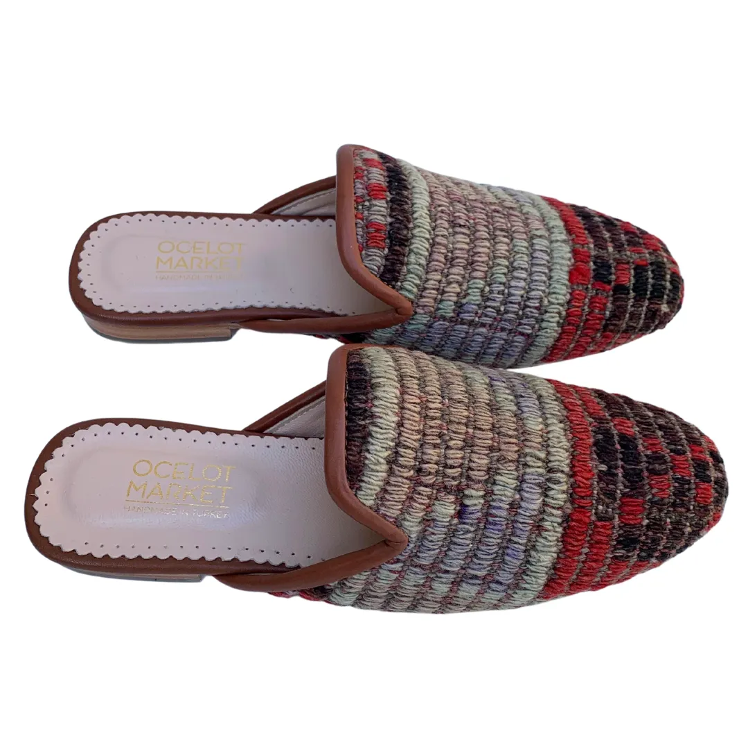 Women's Turkish Kilim Mules | Red, Black, & Grey