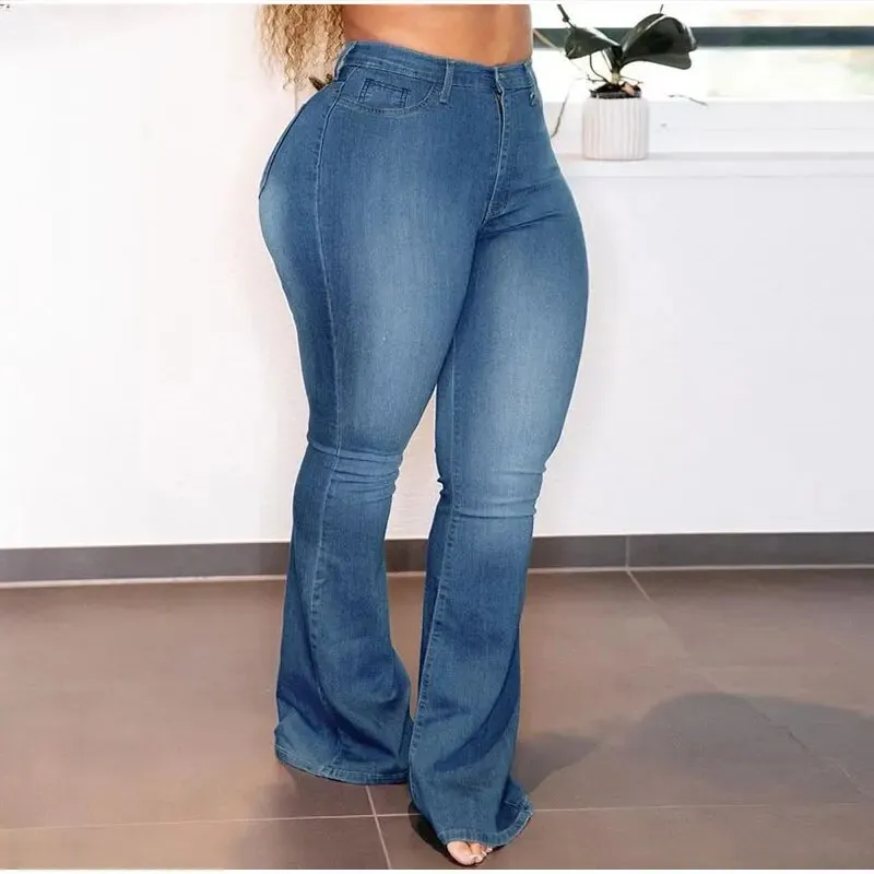 Women's Vintage Street Style Stretchy High Waist Denim Flare Pants