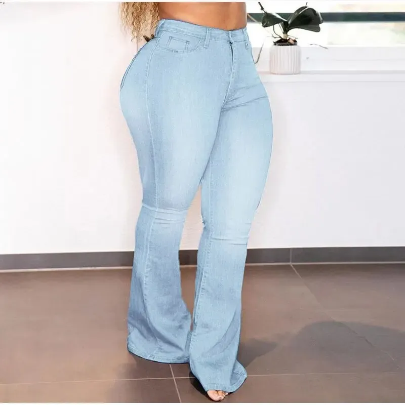 Women's Vintage Street Style Stretchy High Waist Denim Flare Pants